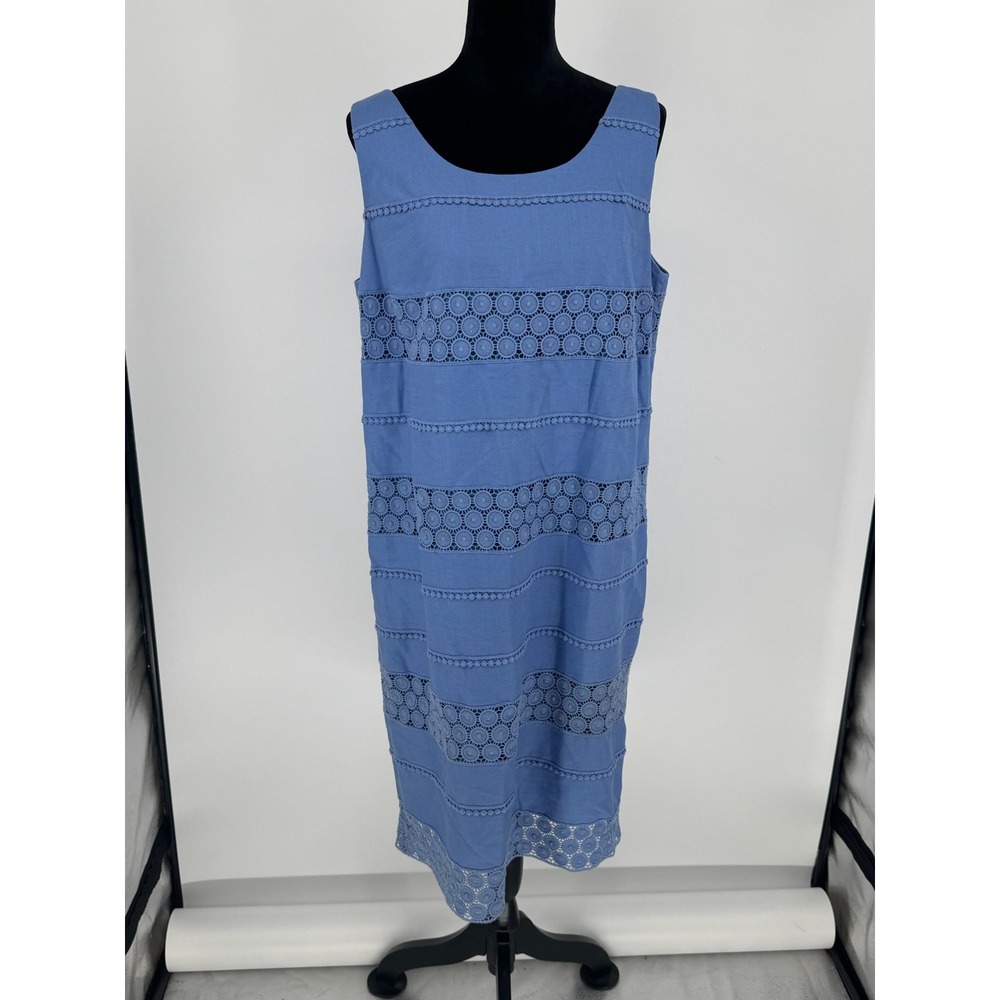 Talbots Women's 12W Blue Linen Cotton Blend Shift Dress  Sleeveless Lined